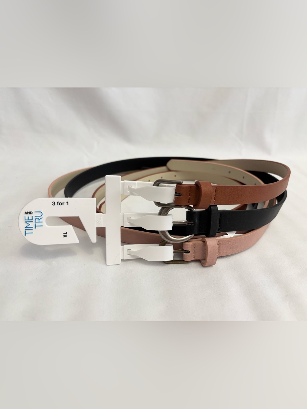 Time and Tru Women’s Trio Skinny Belt Set in Black, Blush, & Brown, Size:XL, NWT